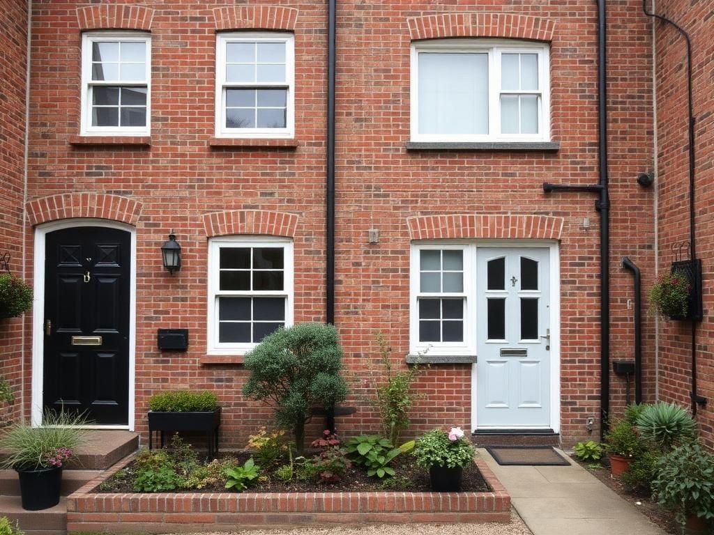 Brick duplex with two separate entry doors and a shared garden